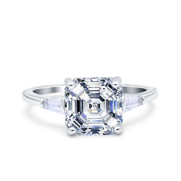 Asscher Cut Art Deco Wedding Ring Bridal Baguette Simulated Cubic Zirconia 925 Sterling Silver